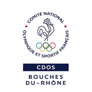 Logo coq noir avec logo jeux olympiques entouré de texte