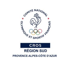 Logo coq noir avec logo jeux olympiques entouré de texte